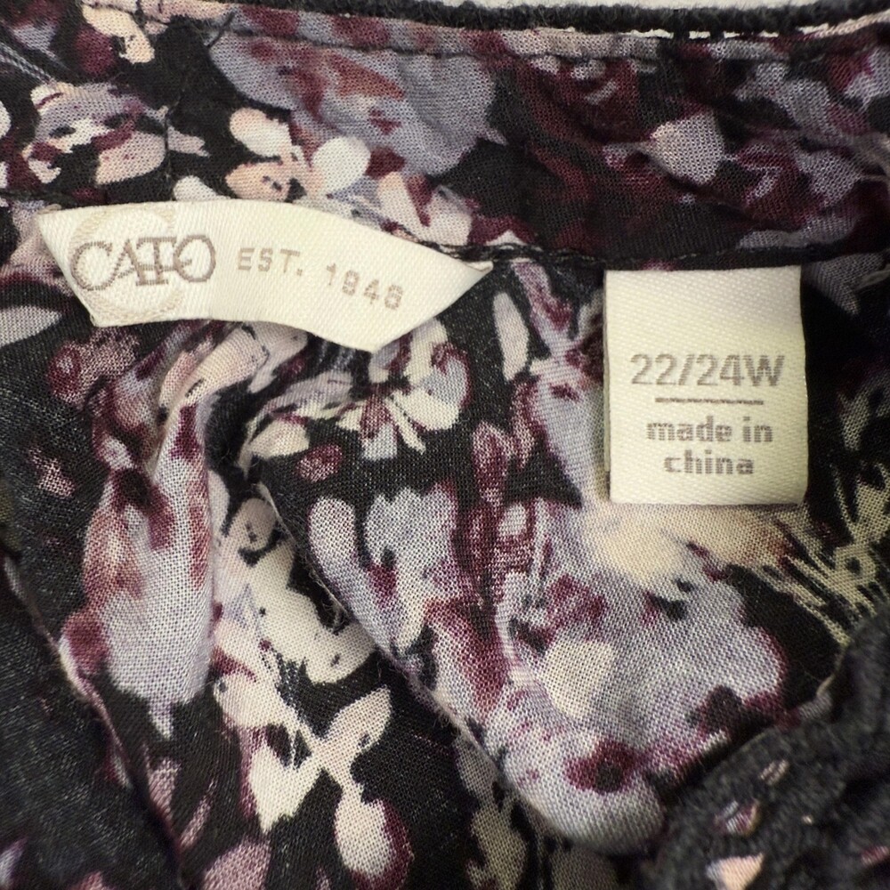 CATO Blouse Dark Floral Babydoll Crochet Lace Whimsigoth Black Purple Plus 3X - Picture 4 of 13